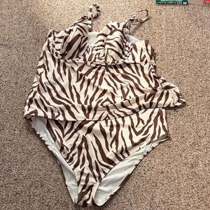 Lane Bryant Zebra Print Bikini - Brown and White